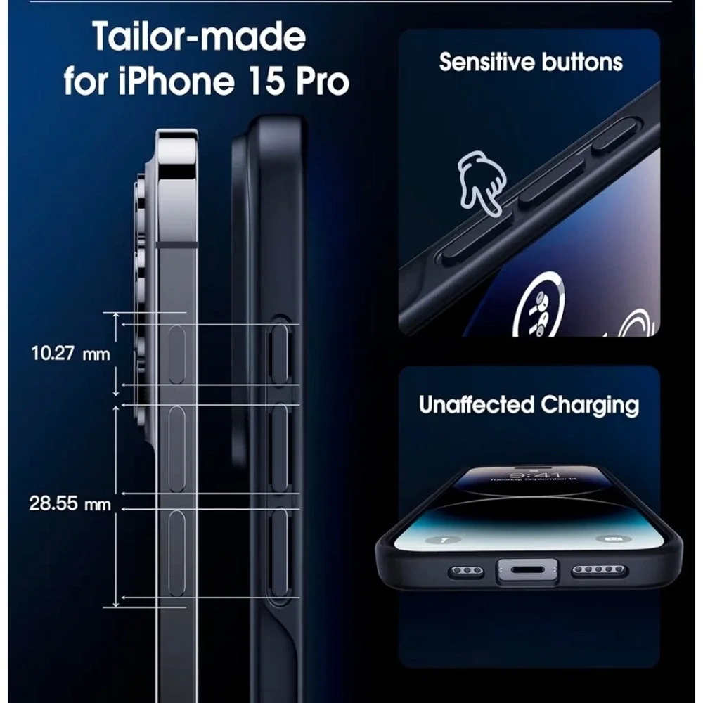 CASEKOO iPhone 15 Pro Case‎ Translucent Frosted Black Slim Drop Protection